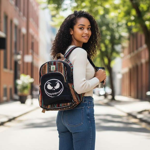 Pure Hemp Artisan Made Rustic Jack Skellington woven daypack - Picture 12 of 12